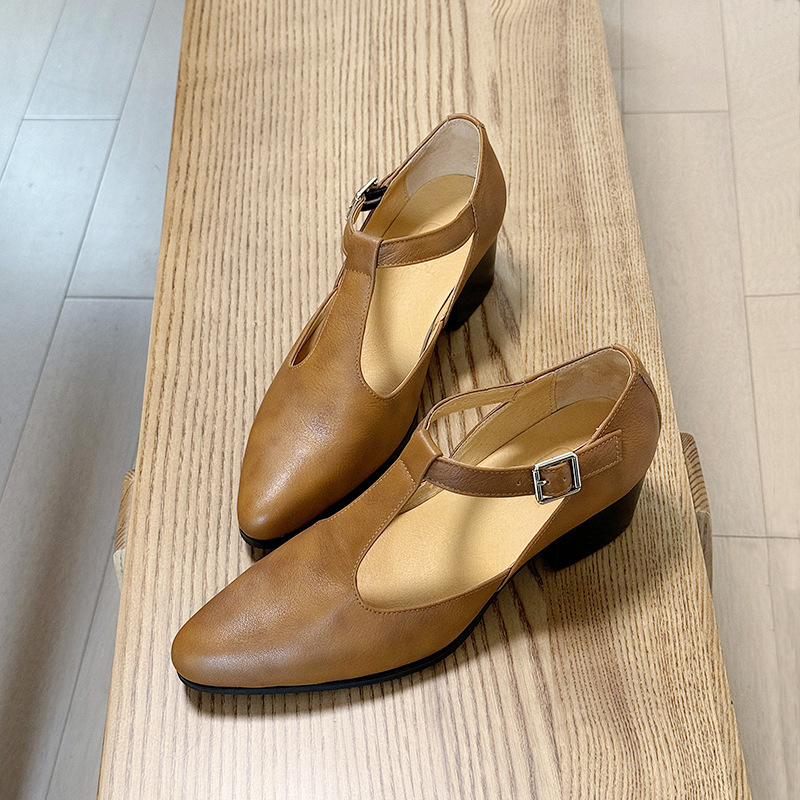 A generation of brown high-heeled sandals men's top layer cowhide pointed leather sandals summer breathable deodorant leather tide