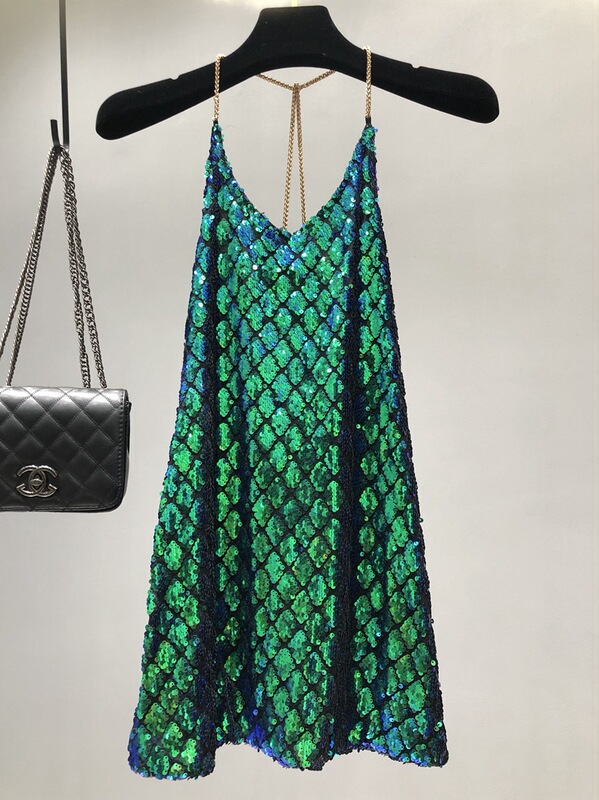 2022 Spring and Summer New Metal Sling Neck Sexy Sequins dress Backless Vacation Mid-length Base Dress for Women 2022 Spring and Summer New Metal Sling Neck Sexy Sequins dress Backless Vacation Mid-length Base Dress for Women