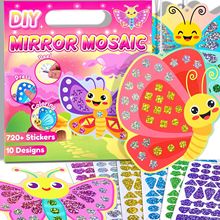 跨境马赛克贴画蝴蝶主题套装儿童diy制作镜面闪亮涂色填色粘贴画