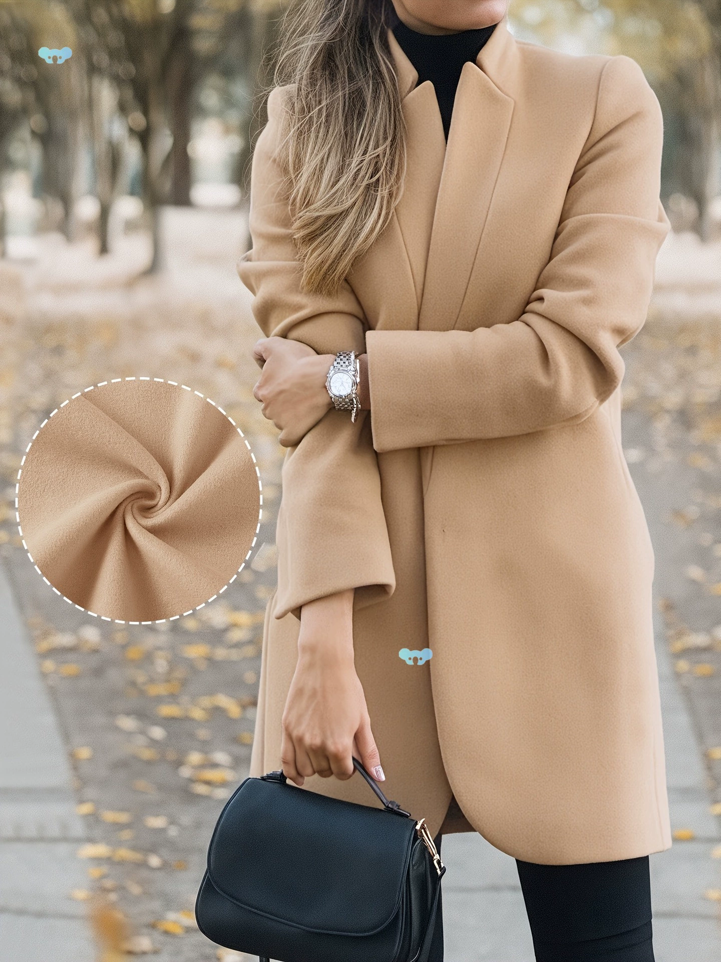 Женское приталенное светло-зеленое пальто средней длины с открытой передней частью