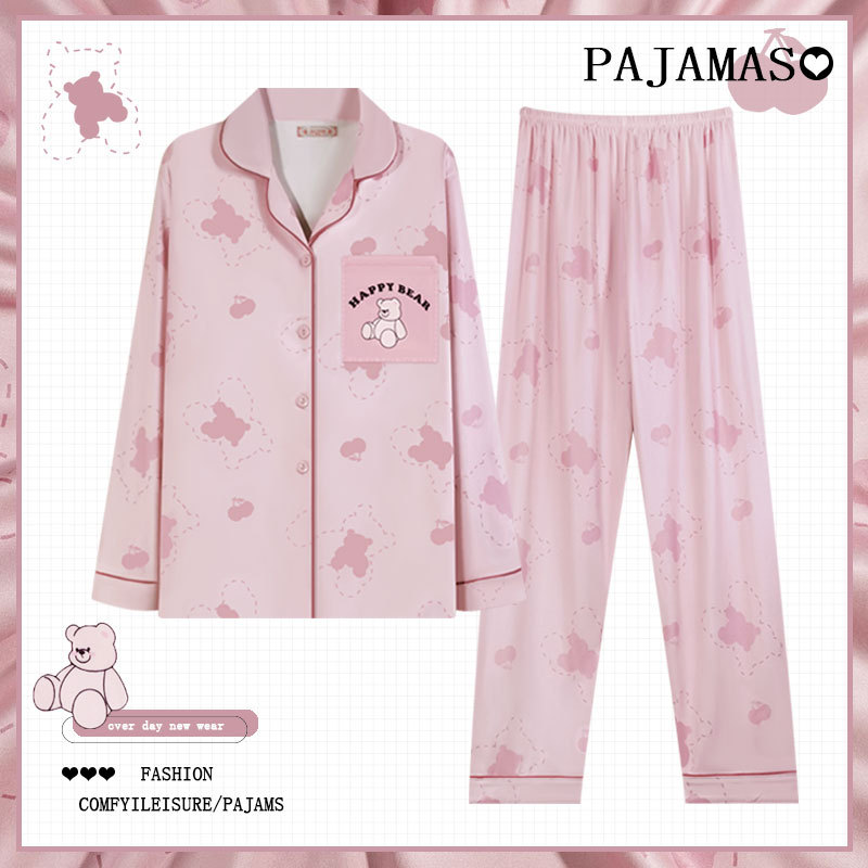 Pijamas a cuadros de algodón para mujer primavera y otoño 2025 nuevo estilo lindo traje de servicio a domicilio de manga larga de perro de pudín estilo ins