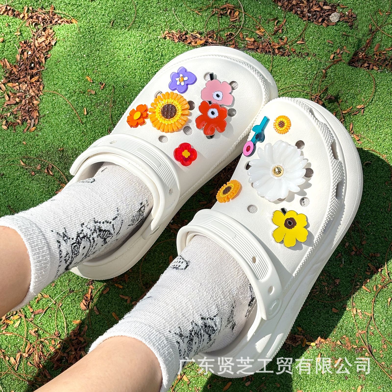 夏クロス下駄アクセサリー diy カラフルな花取り外し可能なドーパミン靴花ハイエンド靴バックルアクセサリー