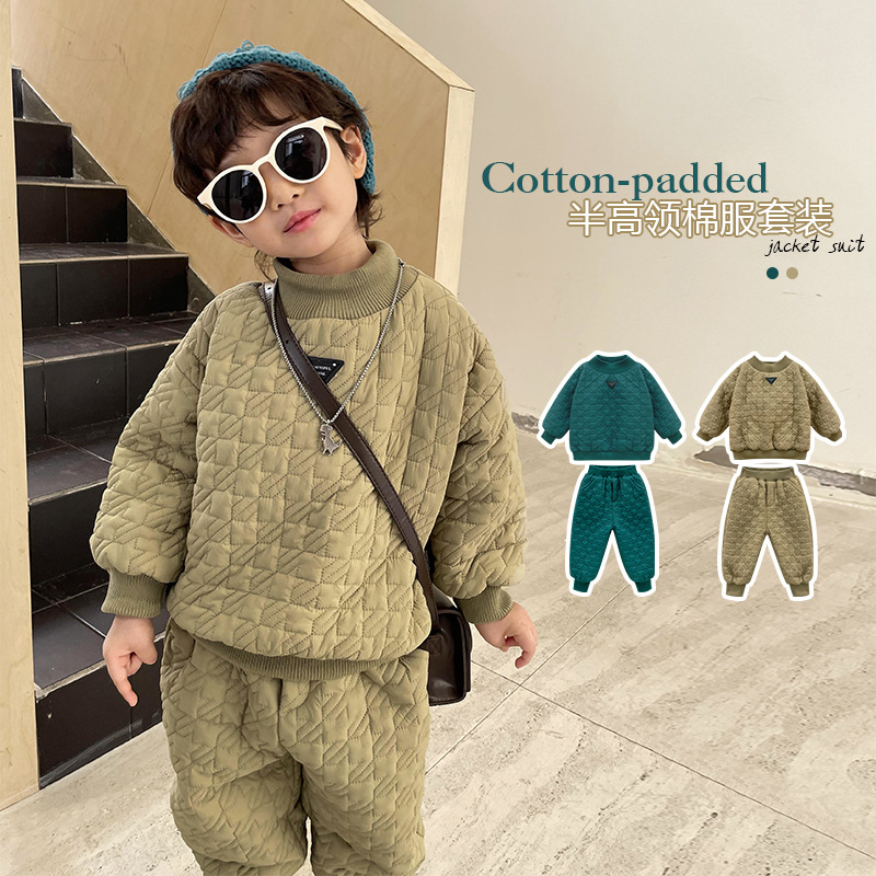 2022 Winter clothes new pattern Boy Cotton suit Western style Children baby keep warm thickening cotton-padded clothes cotton-padded trousers Two piece set