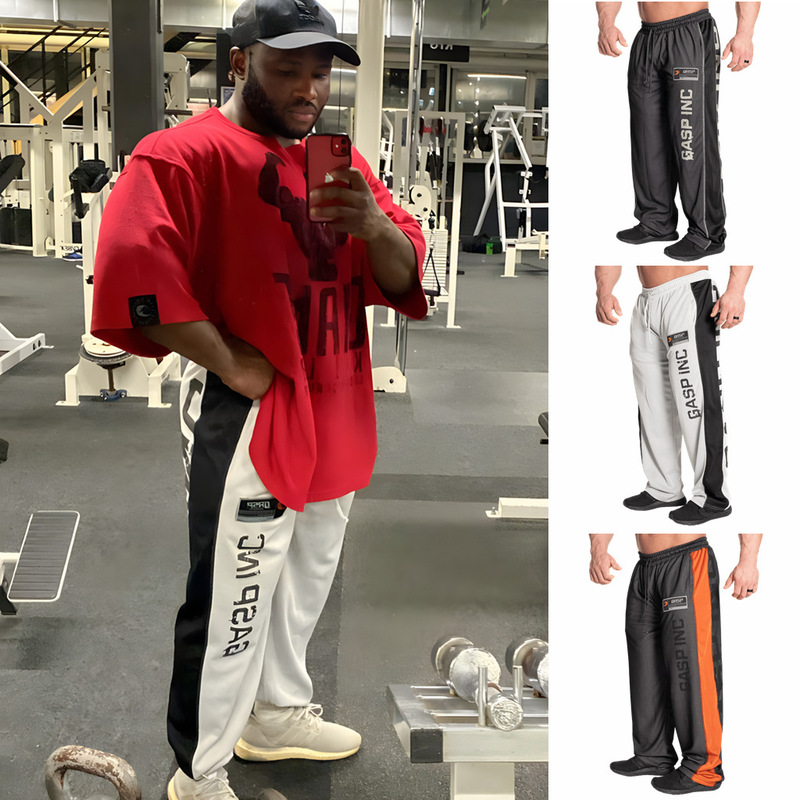 GASP Summer New Breathable Polyester Mesh Quick-drying Sports Leisure Fitness Bodybuilding European Size Loose plus size Trousers