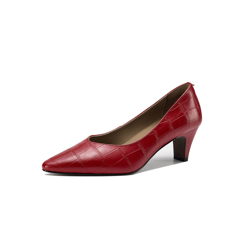 Giày cao gót nữ mũi nhọn da cừu gót 5,5 cm miệng nông phong cách Hàn Quốc — đen