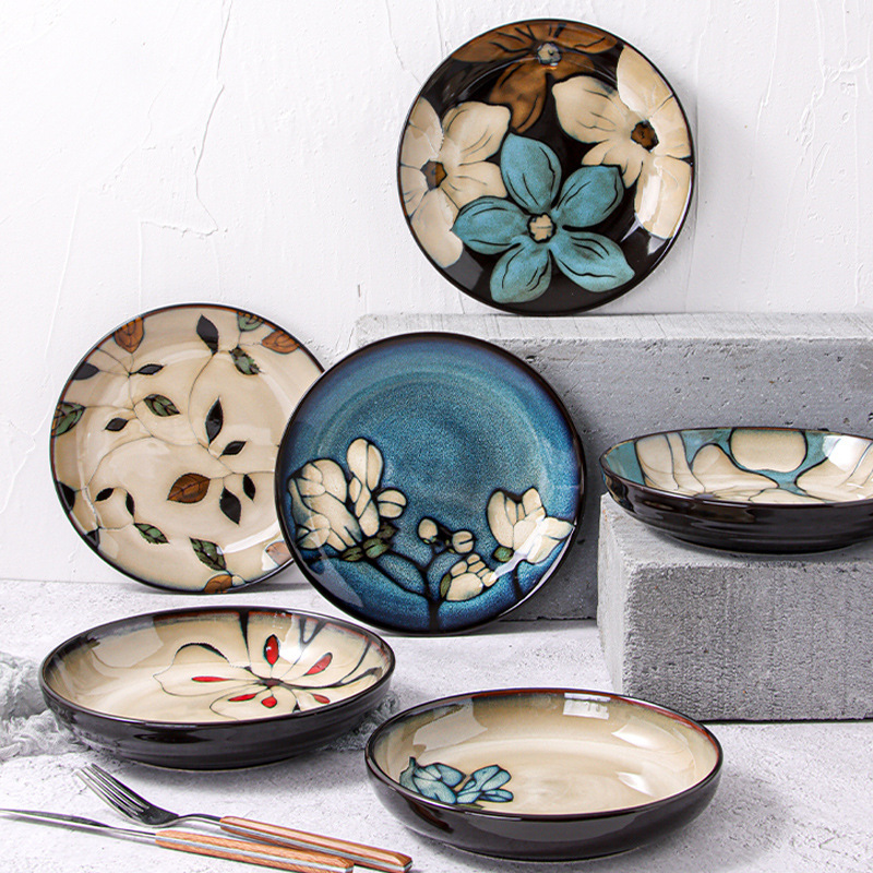 Creative Kiln Glaze Western Food Plate Steak Plate Household Plate Ceramic Plate Underglaze Color Pasta Plate Breakfast Plate Wholesale