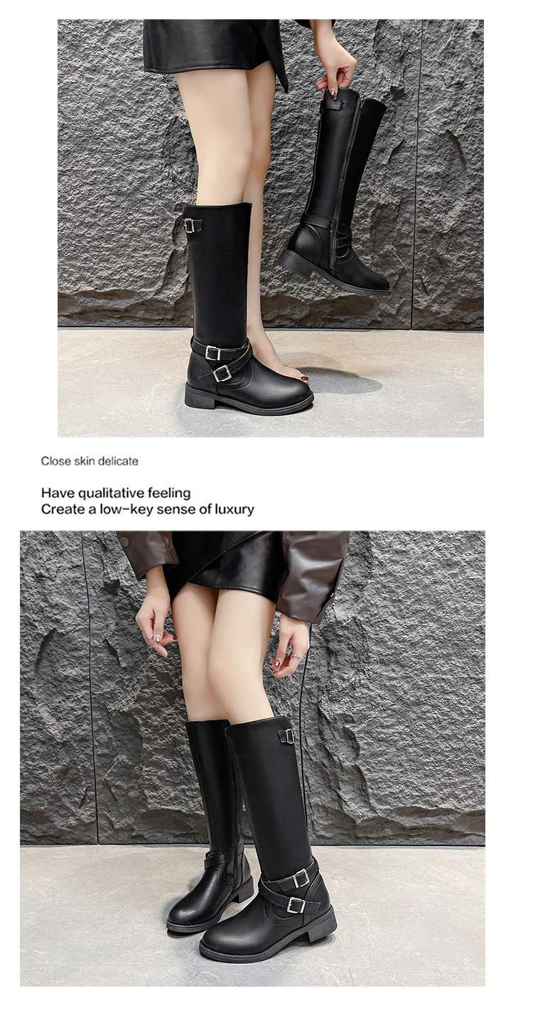 Retro Overknee Stiefel Mit Blockabsatz Für Damen Mit Schnalle_voghion.com