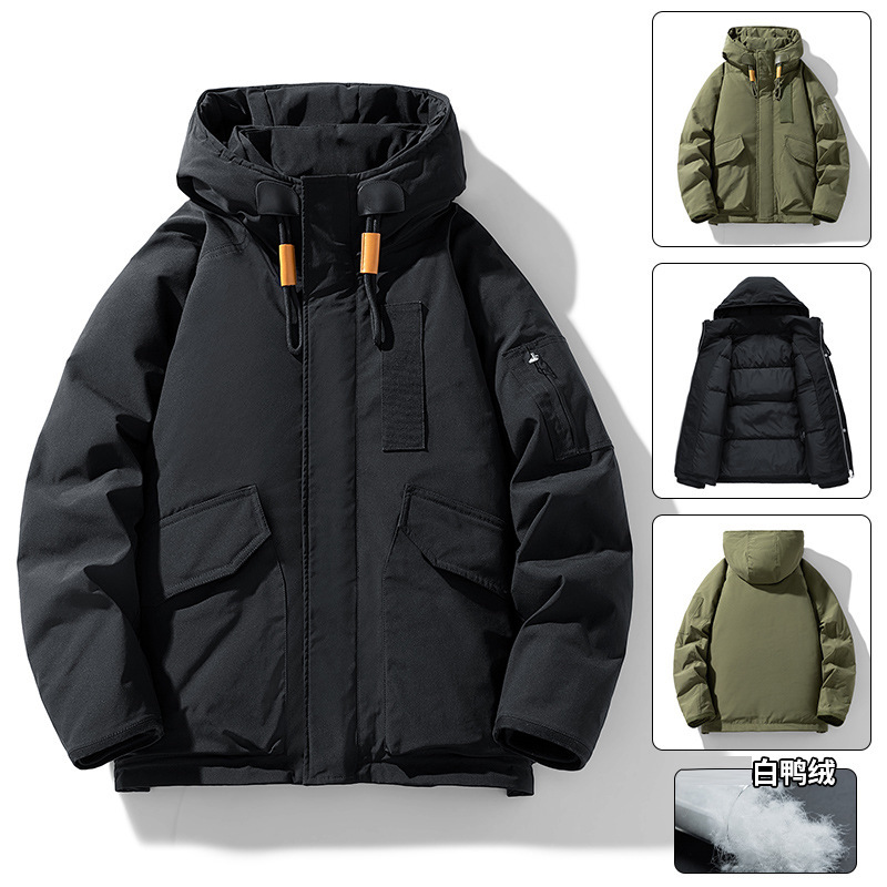 Down Jacket Men's Winter Warm Workwear Couple's Winter Anti-splashing Jacket Men's Thickened Loose Hooded Top Men's