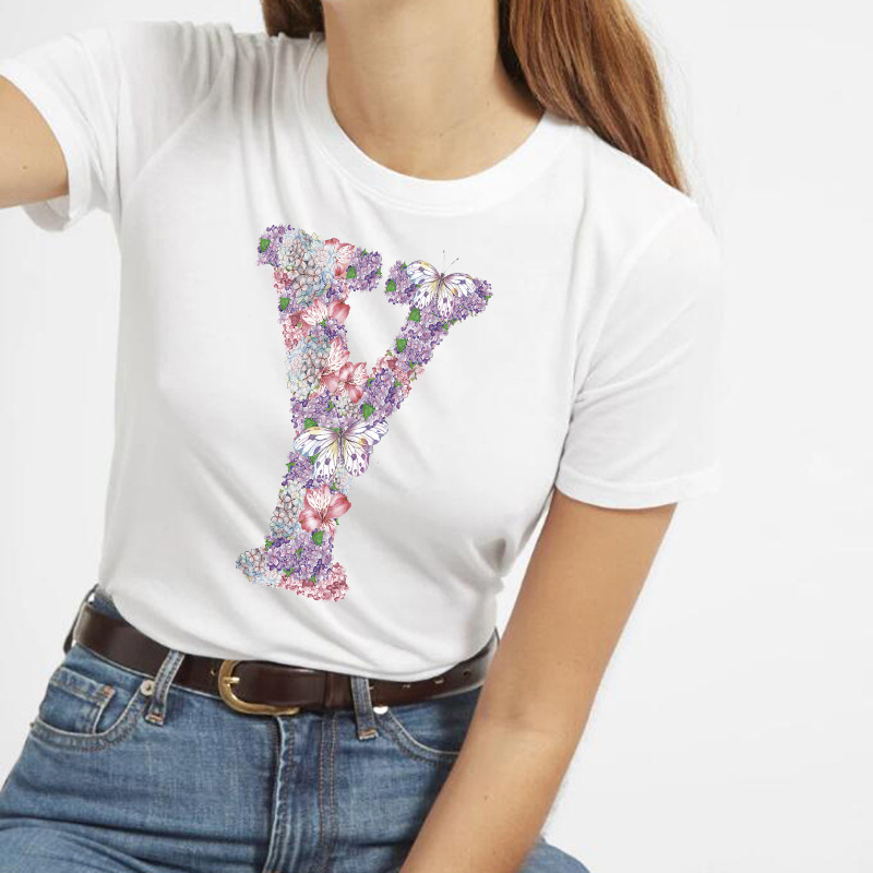 butterfly 26 letters printed short-sleeved t-shirt  NSATE61007