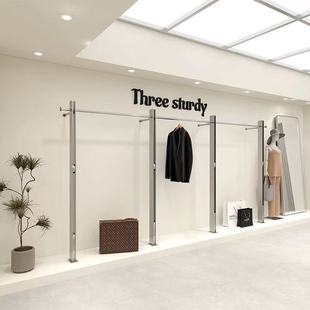 Clothing Store Display Rack Stainless Steel Wall-to-Floor Side Rack Men's and Women's Clothing Store Display Shelf Simple Hanger