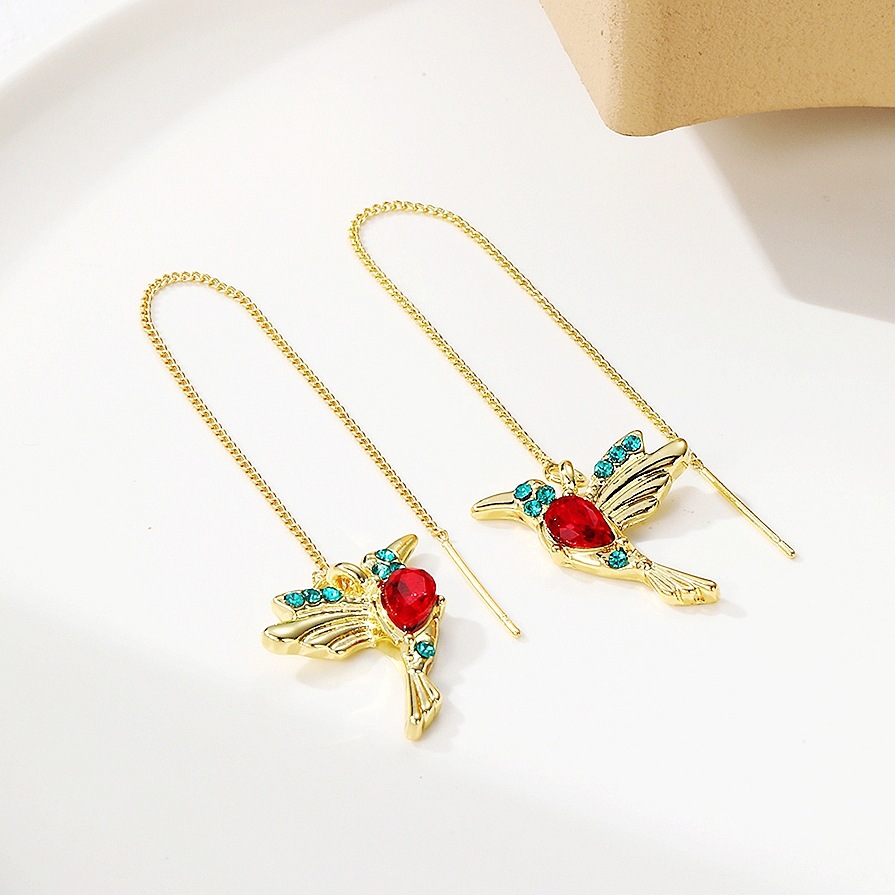 hot accessories Long high end pearl earrings Zircon crystal bee earrings Colorful bird earrings_voghion.com