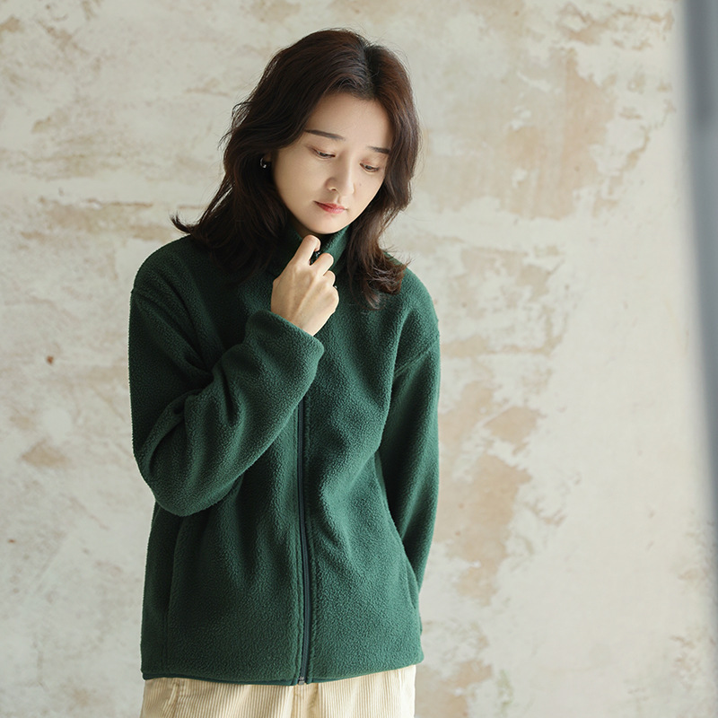 ·Wool-Like Polar Fleece·Thickened Stand-Up Collar Sweatshirt for Women 2025 New Lazy Gray Cardigan Jacket