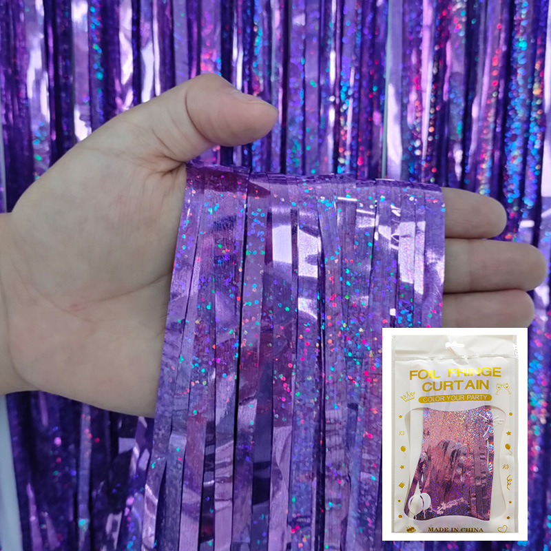 Cortina de lluvia de colores de alto brillo transfronteriza decoración de fiesta de cumpleaños cortina de lluvia láser de macaron brillante de 1*2 m