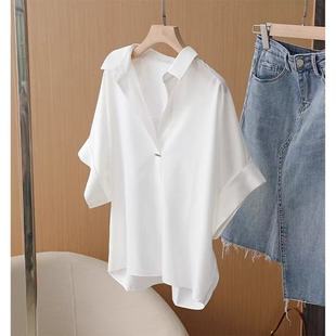 Fat mm Plus Size Women's French V Neck Short-Sleeved Shirt Women's Summer 2025 New High-End Slim Shirt