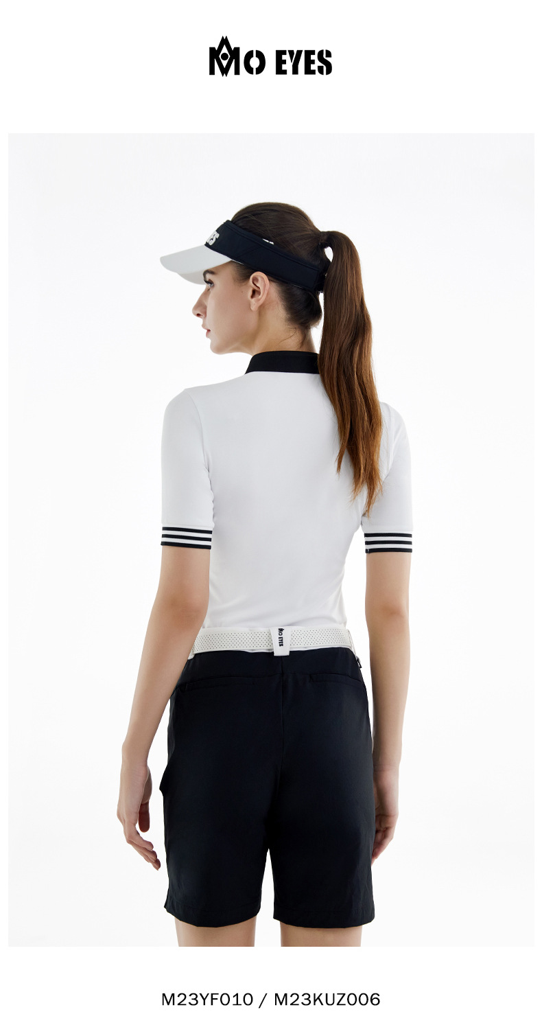 Bộ quần áo golf nữ Moeyes Magic Eye thể thao thoáng khí vải đính hạt mùa hè — M23KUZ006-Quần short đen, M23YF010-Áo màu trắng, M23YF010-Áo màu đen, M23KUZ006-Quần short trắng chi tiết 9