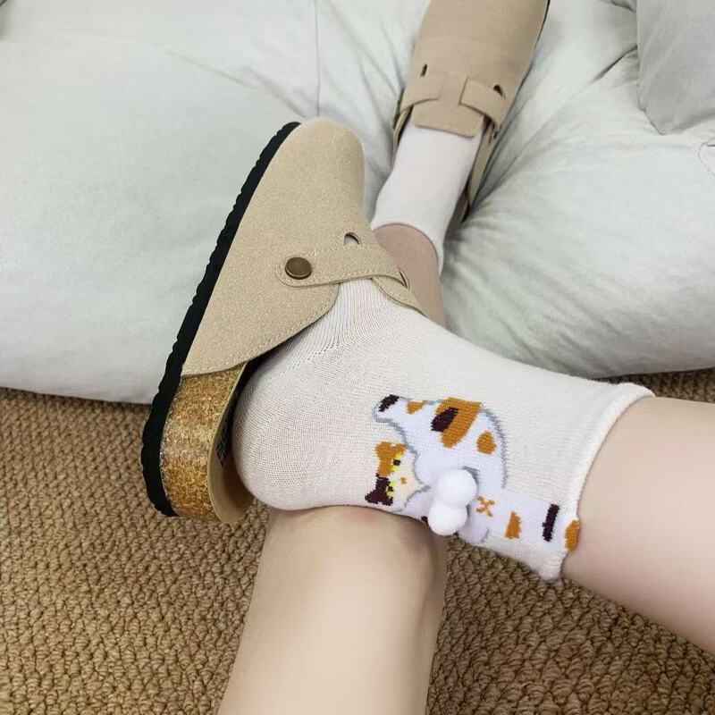 春夏カップルソックス 可愛いミドル丈ソックス 万能レディースソックス ゆったりソックス オールシーズンソックス 漫画猫 ディンダンエッグ ins風 日本風|undefined