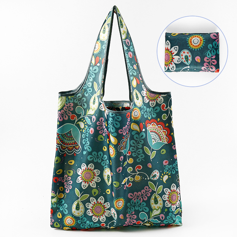 Nueva bolsa de compras plegable de gran capacidad, bolsa de compras para supermercado, bolsa de almacenamiento cuadrada de tela floral, nicho de estilo k, tamaño mediano 4665
