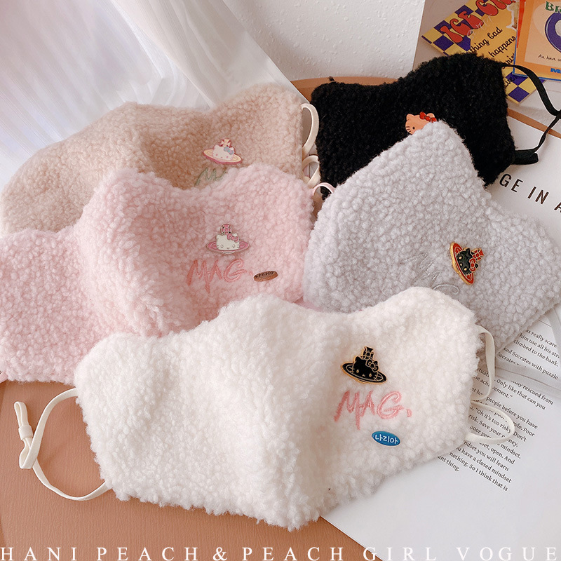 HD1212A03羊羔毛猫咪毛绒加厚保暖羊羔毛冬季口罩成人小众时尚女