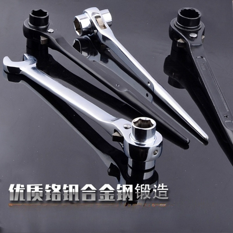 厂家尖尾棘轮快速扳手双向齿轮套筒架工扣件自动扳手三用开口棘轮