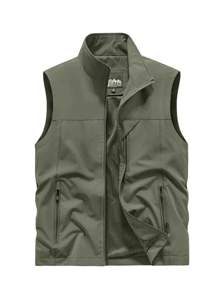 Spring and Summer Polyester Cross-Border Vest Casual Men's Stand-Up Collar Multi-Pocket Workwear Outdoor Photography Fishing Vest Jacket