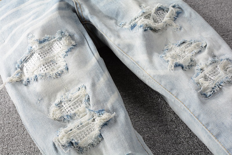 High Street Chiu zbrusu nový re-wash nůž řezané otvory v žebrák nálepka elastické slim-fit džíny muže_voghion.com