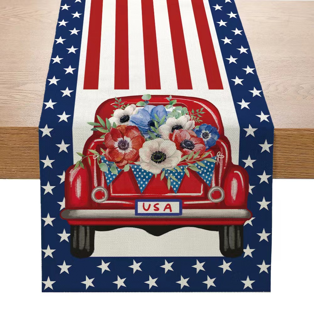 2024 Nuevo Día DE LA Independencia camino de mesa de impresión Americana sala de estar comedor Decoración de mesa de tela Festival Decoración de mesa mantel image 13