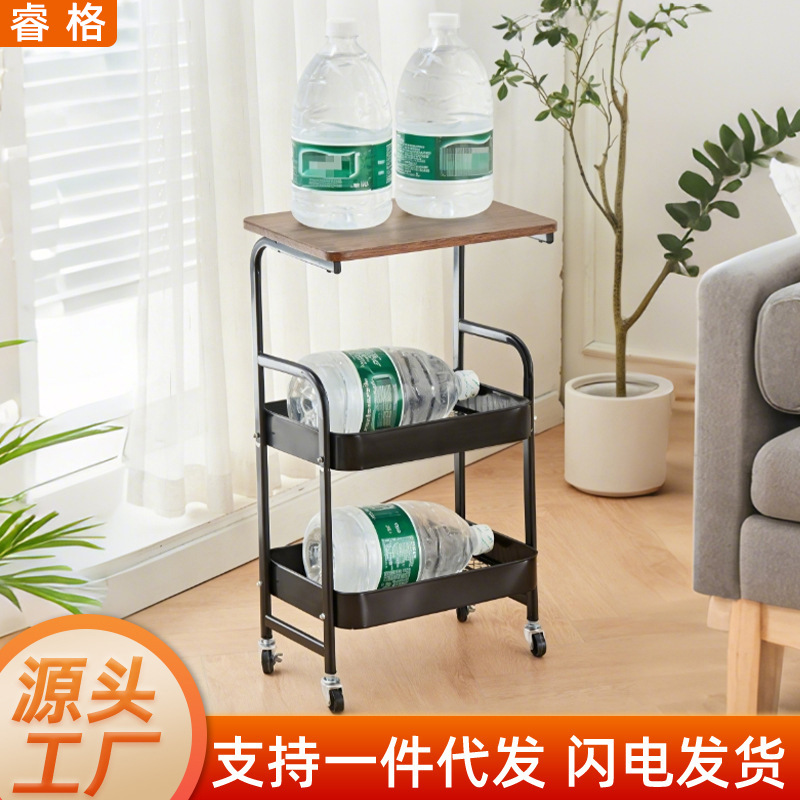 Vintage Household Storage Rack, Movable Multi-Layer Storage Computer Desk for Living Room, Floor-Standing Bedroom Trolley