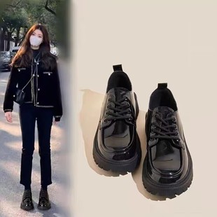 Small Leather Shoes for Women British Style Shoes 2025 New Spring & Fall Popular Thick-Soled Loafers Black Women's Shoes