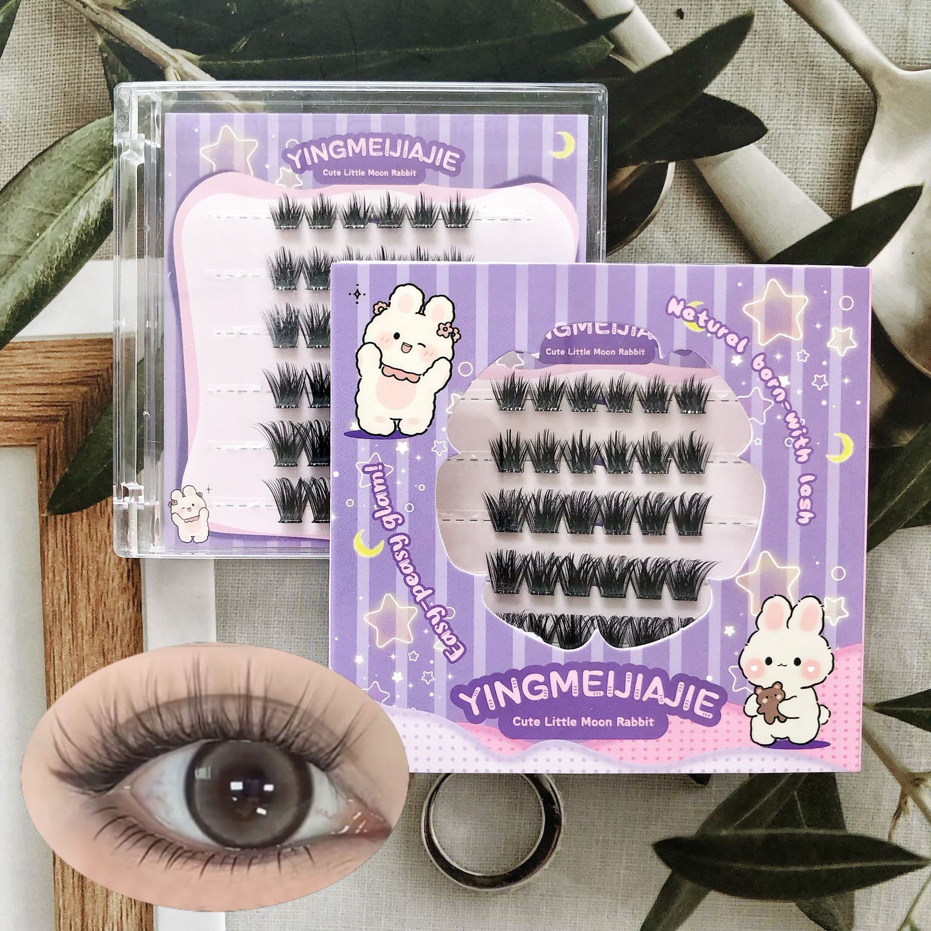 Parillas falsas transfronterizas sin pegamento, pestañas europeas y estadounidenses, maquillaje denso, pestañas falsas, pestañas falsas de caricatura, pestañas falsas sin pegamento, pestañas falsas