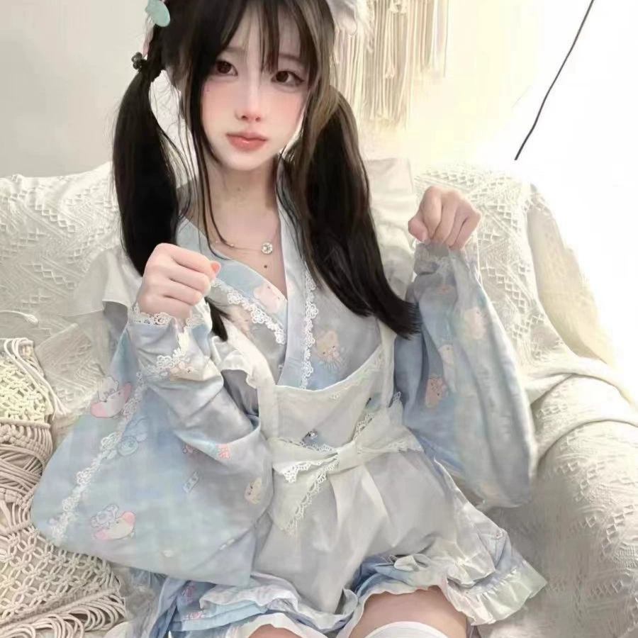 Ангельский крючок, новый милый принт, наряд горничной в японском стиле, хаори, улучшенное мягкое платье для девочек, косплей.