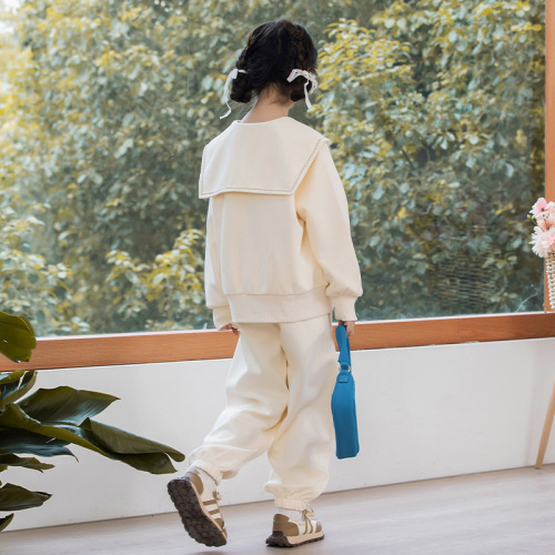 Girls Suit Spring Clothing 2024 New Style Children's Sweater Jacket Girls Autumn Sweater Pants Sports Two-piece Set