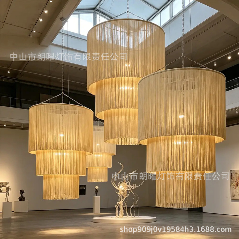 Nordic Creative and Unique Linen Cotton Thread Hand-Woven Tassel Lamp, Light Luxury Princess Room Bedroom Bohemian Chandelier Nordic Creative and Unique Linen Cotton Thread Hand-Woven Tassel Lamp, Light Luxury Princess Room Bedroom Bohemian Chandelier