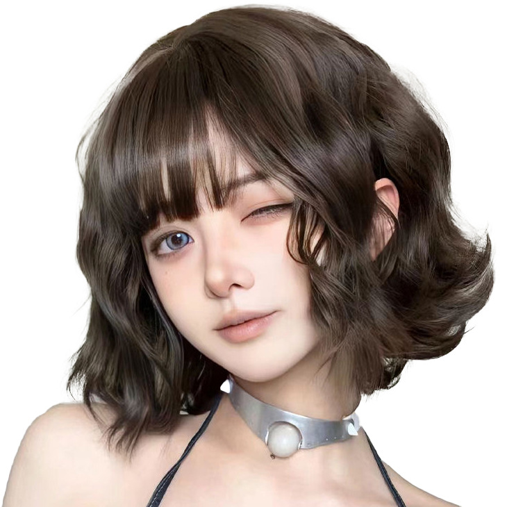 Women's Short Hair Wig Internet Popular New lolita Short Curly Hair Full Head Cover Fashionable Lazy Wool Roll Full Top Wig Cover