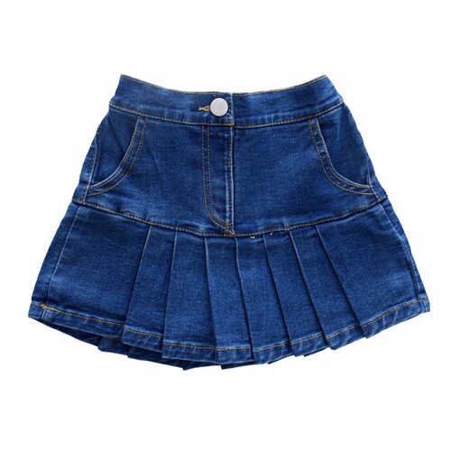 Western Red City Children's Elastic Denim Pleated Skirt  Spring New Stylish Baby Blue Skirt