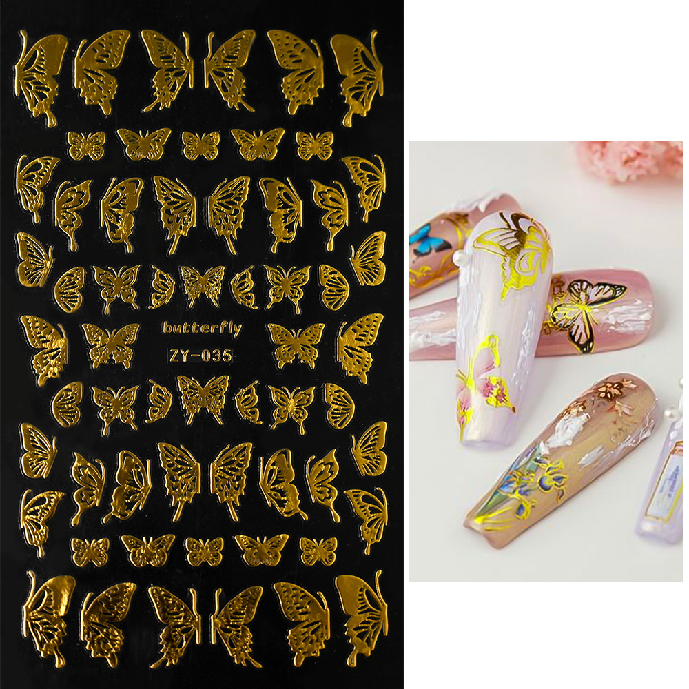 Venta caliente transfronteriza de uñas pegatinas de mariposa delgada dorada láser oro y plata mariposa adhesivo autoadhesivo decoración de uñas calcomanías
