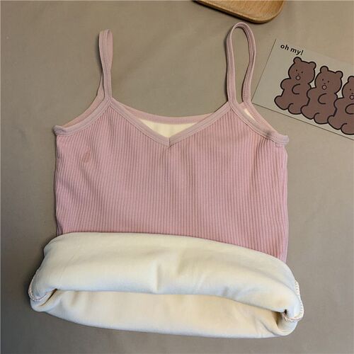 Thick velvet vest for women in autumn and winter, slim and tight-fitting bottoming, sleeveless, double-layer sling, warm inner vest