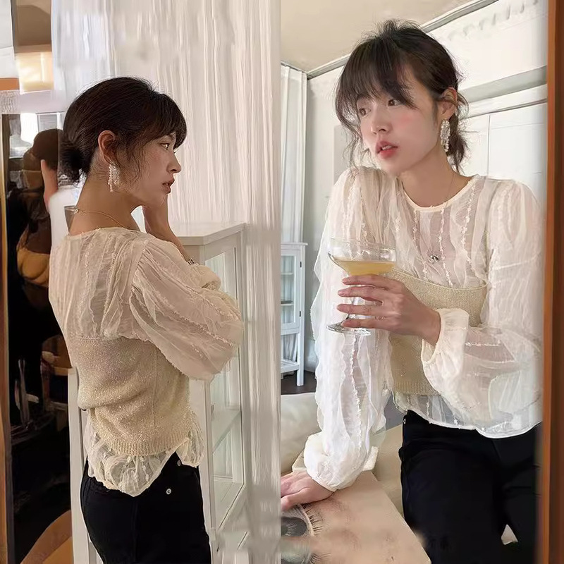2024 in Stock】Korean Dongdaemun Spring/Summer New Sweet Cream Color Ladylike Casual Lace Long Sleeve Shirt 2024 in Stock】Korean Dongdaemun Spring/Summer New Sweet Cream Color Ladylike Casual Lace Long Sleeve Shirt