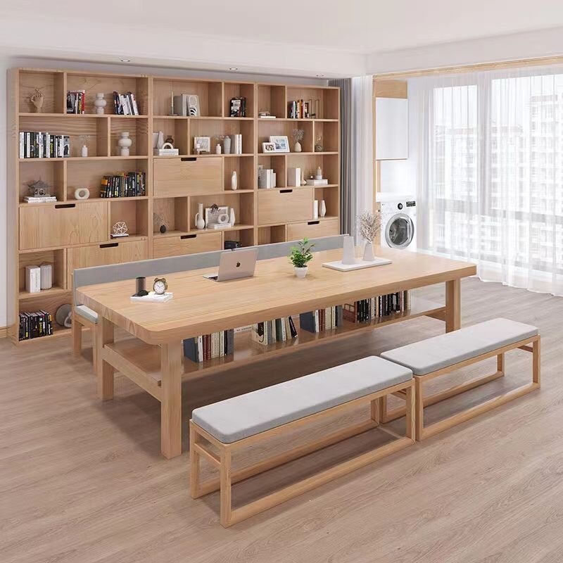 Living room-style solid wood long desk, Nordic-style natural wood double study desk, simple home computer desk, workbench Living room-style solid wood long desk, Nordic-style natural wood double study desk, simple home computer desk, workbench