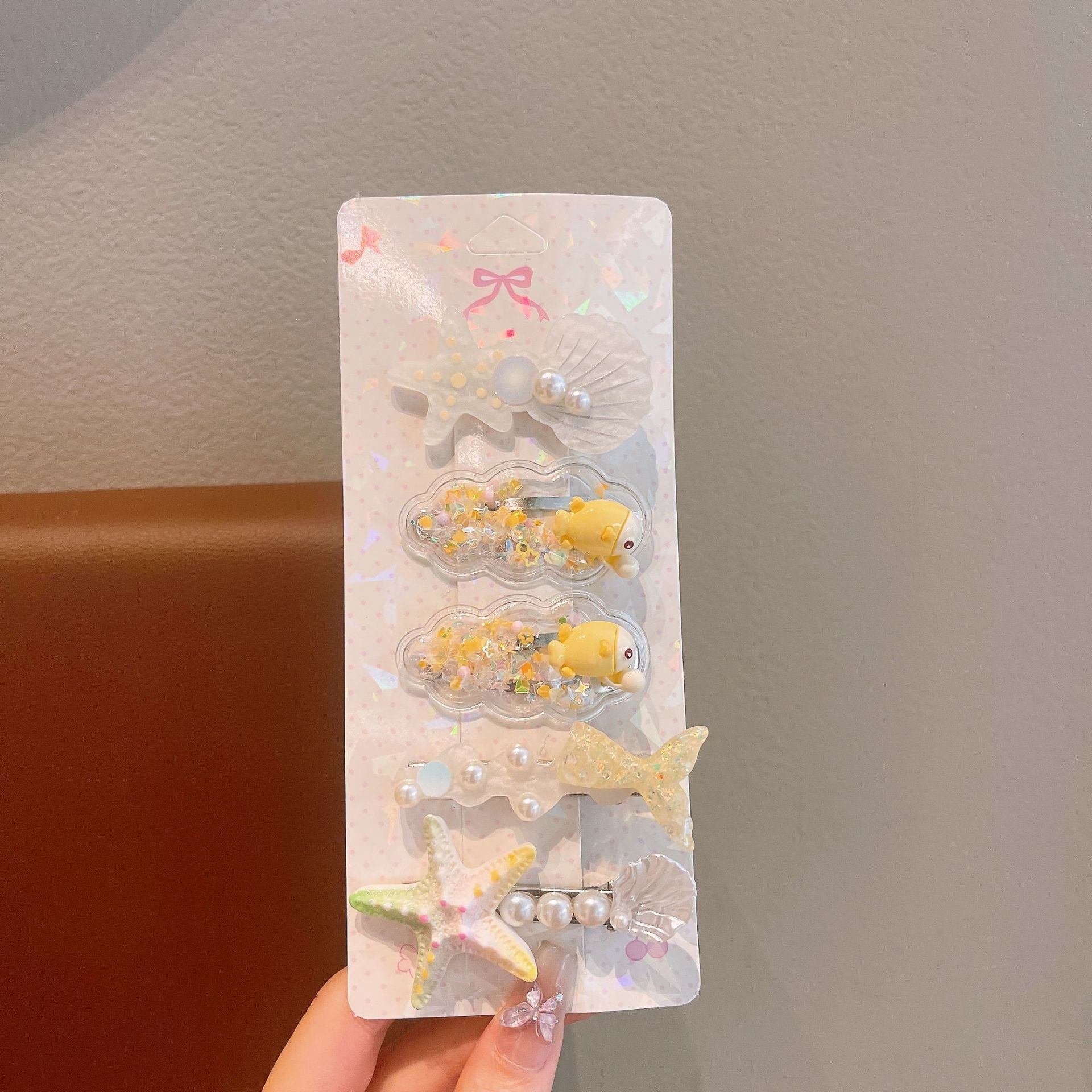 Bonitos pequeños niños frescos clip de pelo conjunto marino viento conchas estrellas perlas tarjetas de pelo princesa niñas al por mayor