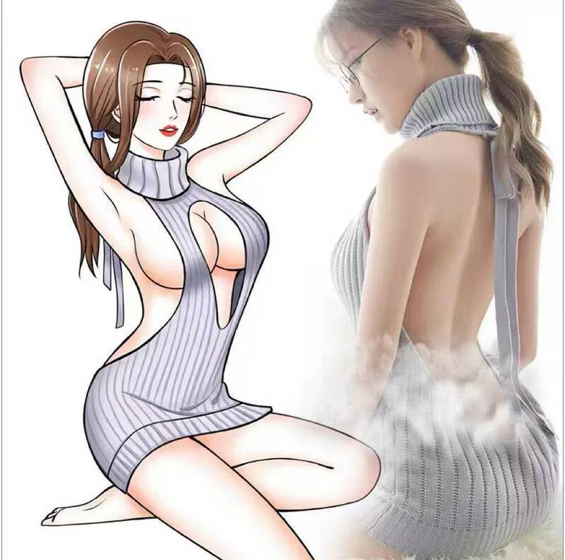 Sexy autumn and winter New plus size backless high-cut sweater knitted sexy lingerie suit turtleneck passion-free pajamas Sexy autumn and winter New plus size backless high-cut sweater knitted sexy lingerie suit turtleneck passion-free pajamas