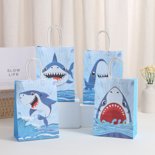 Printed Shark Packing Bag Party Hand Gift Bag Shopping Bag Kraft Paper Bag Wholesale Dim Sum Packing Bag