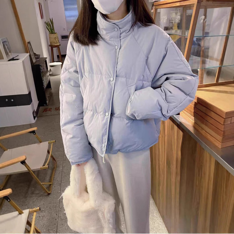 Cream-Colored Petite Blue down Jacket for Women with Stand Collar, 2025 Winter New Korean Style Fashionable Thick White Duck down Coat