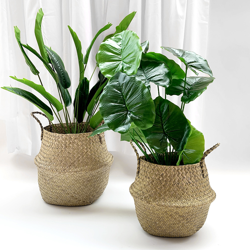 Algas nórdicas tejida flor cesta flor olla seca cesta mano tejida cesta de almacenamiento de ratán tejido bambú cesta salón