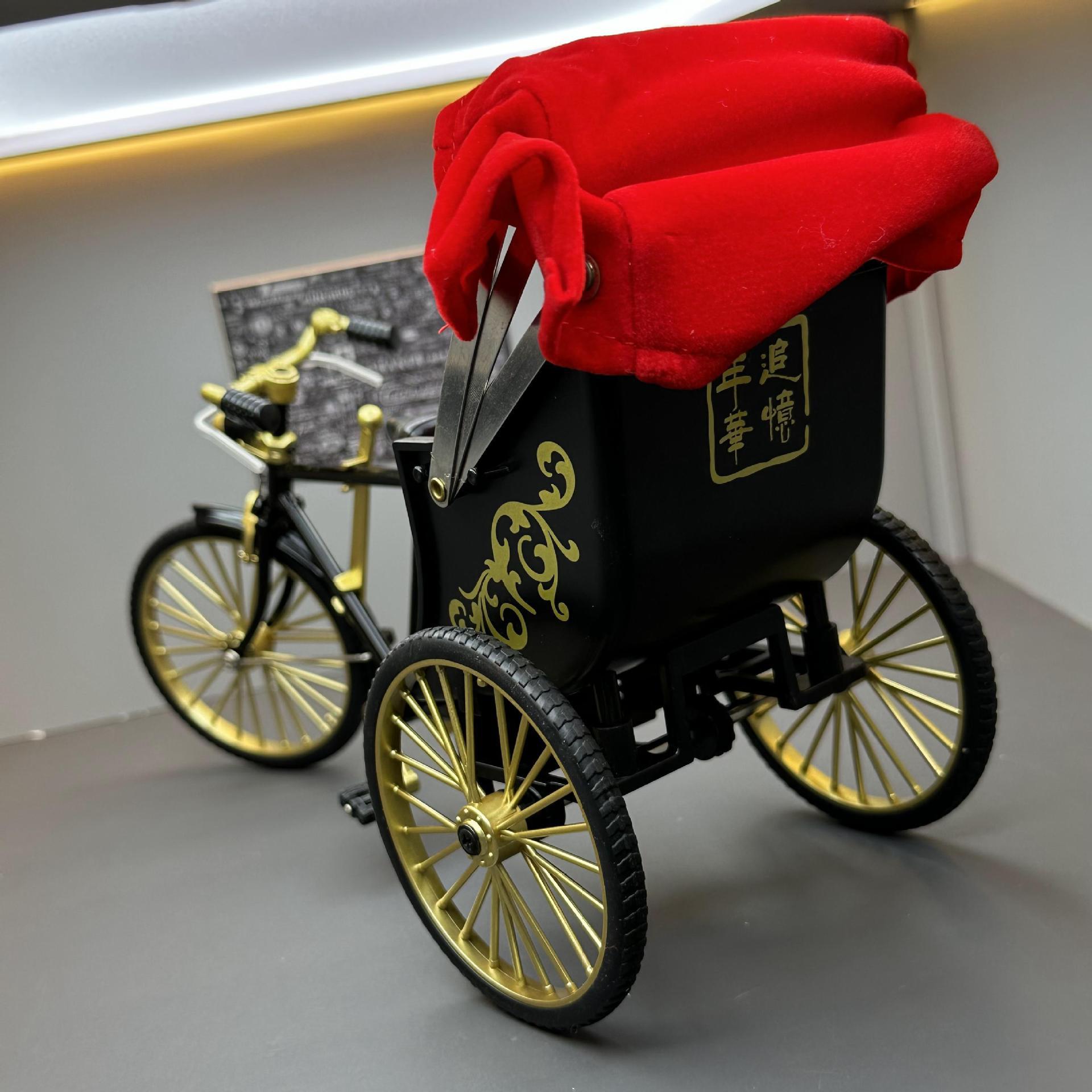 Jiaye aleación modelo de coche 1:12 tres ruedas coche amarillo deslizamiento toldo niño juguete bicicleta modelo decoración colección