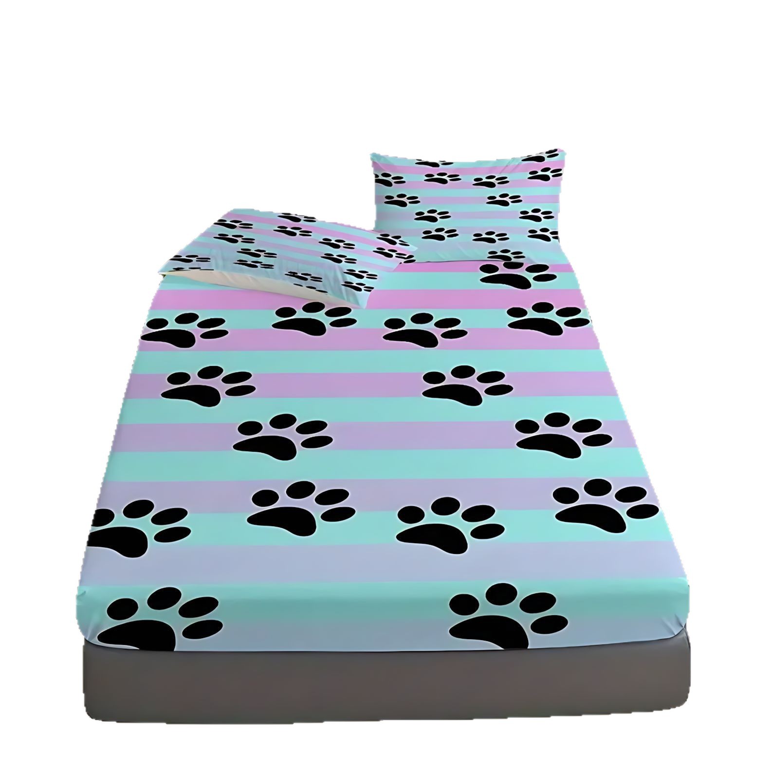 TEMU / JIT Cross-border cute puppy footprint pattern suave cama cómoda camisa colchón set de ropa de cama