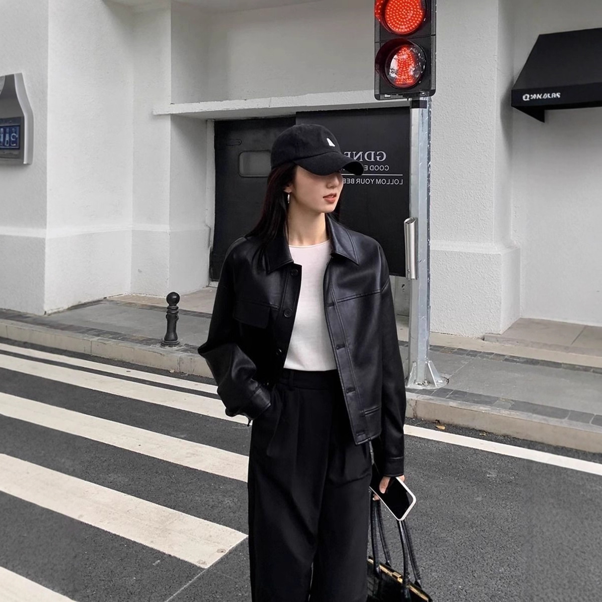 Black Short Pu Small Leather Jacket for Women 2025 Spring & Fall New Korean Style Fashion Retro Coffee Color Jacket Top