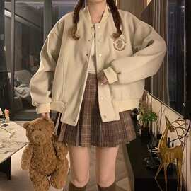 新款高质量美式棒球服外套女2025春秋新款学院风宽松休闲港风上衣