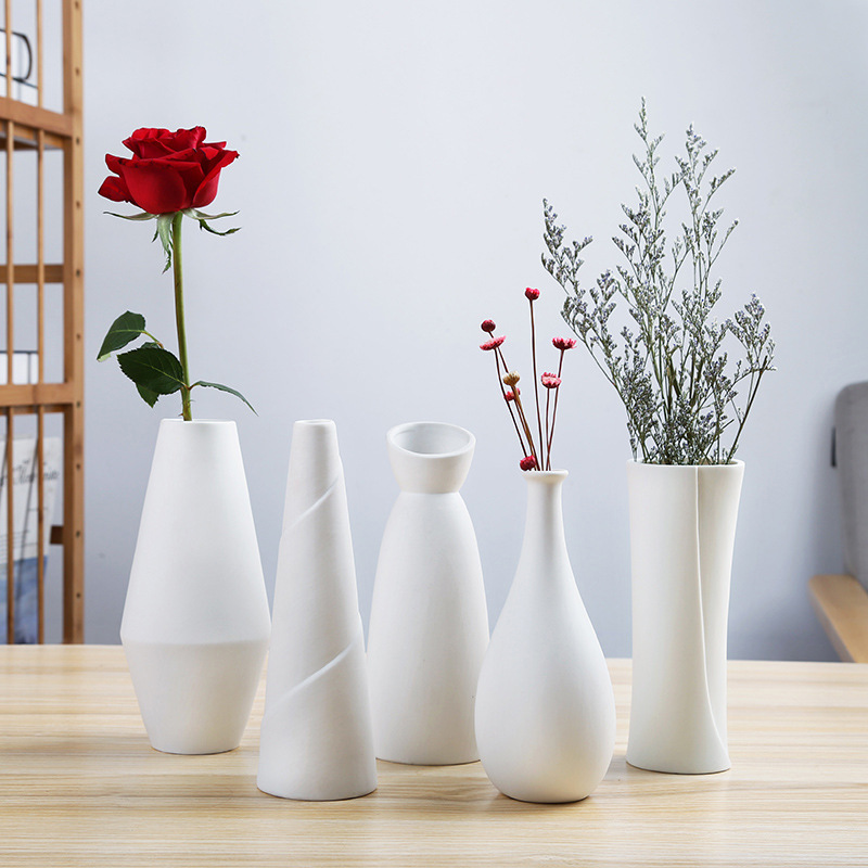 Ins 북유럽 흰색 세라믹 말린 꽃 물 꽃병 간단한 크리 에이 티브 홈 거실 꽃꽂이 장식품 소품