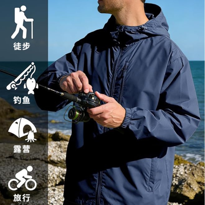 Cross-border men's windbreaker, water-repellent jacket, coat for cycling, running, and hiking, with a lightweight and foldable hood