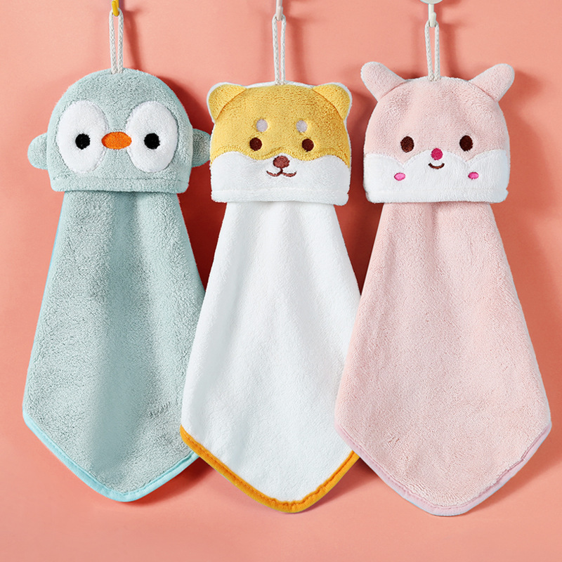 Hand Gift Hanging Pocket Coral Fleece Hand Towel Children's Cute Cartoon Kitchen Thickened Water Absorbent Quick-drying Wipe